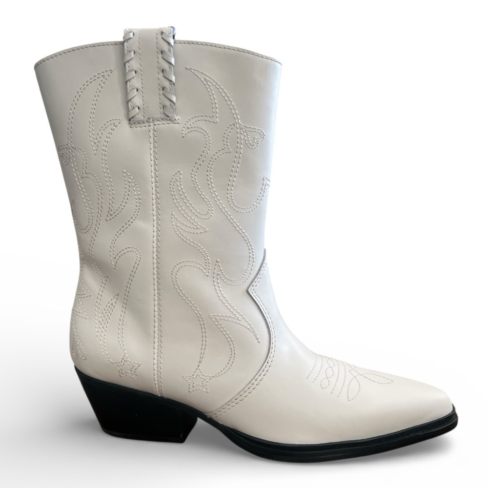 Franco Sarto Women Size 7.5 Bianca Mid Shaft Western Boots White Leather New